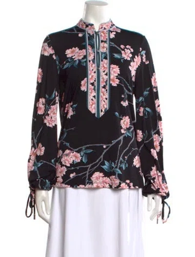 Pre-owned Leonard Floral Print Long Sleeve Blouse W/ Tags In Black