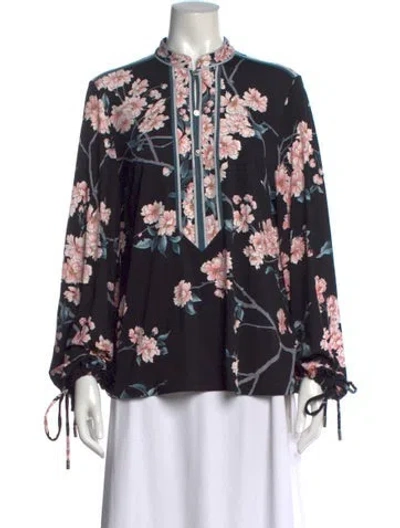 Pre-owned Leonard Floral Print Long Sleeve Blouse W/ Tags In Black
