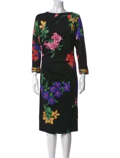 Pre-owned Leonard Floral Print Midi Length Dress In Black