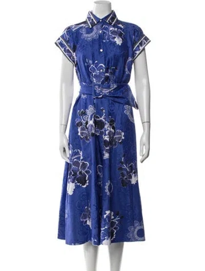 Pre-owned Leonard Floral Print Midi Length Dress In Blue