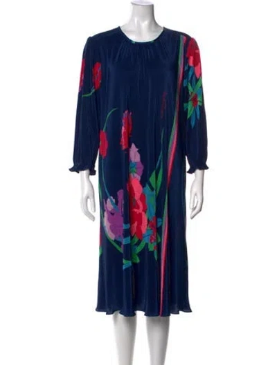 Pre-owned Leonard Floral Print Midi Length Dress In Blue