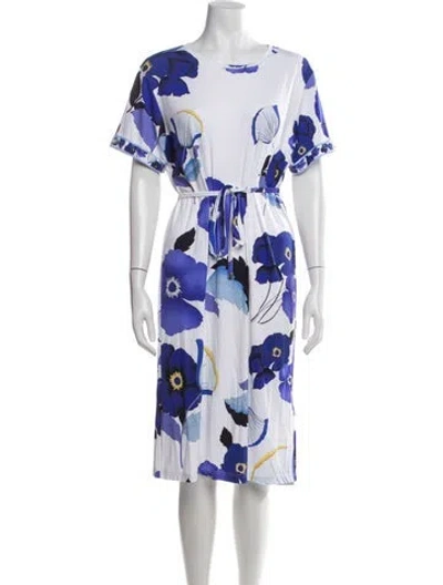 Pre-owned Leonard Floral Print Midi Length Dress In Blue/white