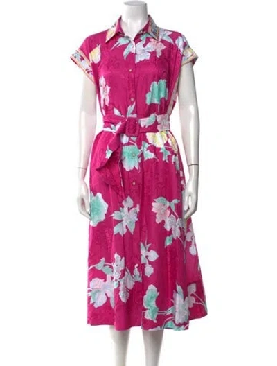 Pre-owned Leonard Floral Print Midi Length Dress In Pink