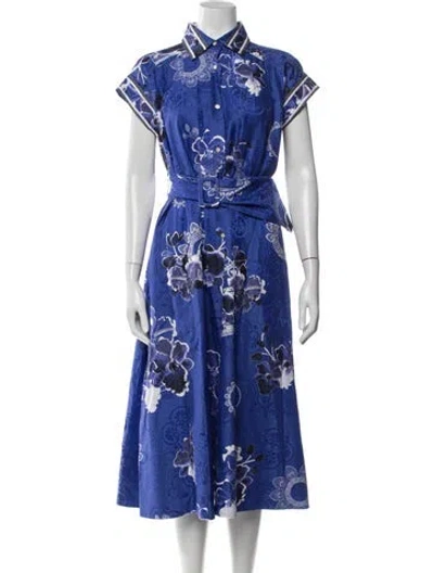 Pre-owned Leonard Floral Print Midi Length Dress W/ Tags In Blue