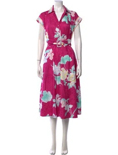 Pre-owned Leonard Floral Print Midi Length Dress W/ Tags In Pink