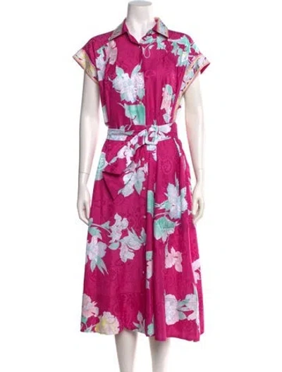 Pre-owned Leonard Floral Print Midi Length Dress W/ Tags In Pink
