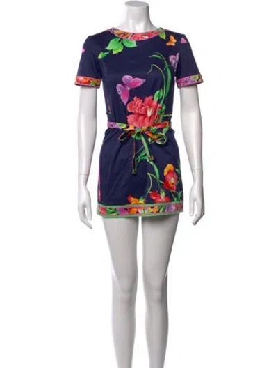 Pre-owned Leonard Floral Print Mini Dress In Blue
