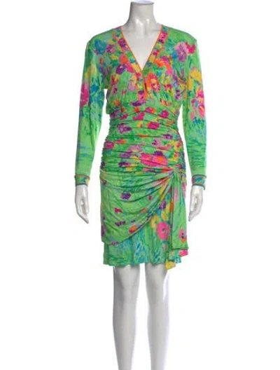 Pre-owned Leonard Floral Print Mini Dress In Green