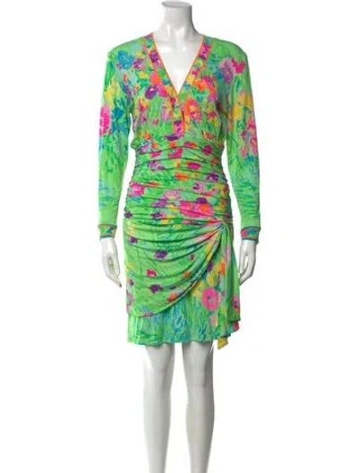 Pre-owned Leonard Floral Print Mini Dress In Green
