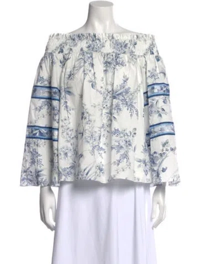 Pre-owned Leonard Floral Print Off-the-shoulder Top In White