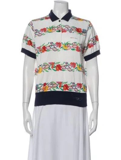 Pre-owned Leonard Floral Print Short Sleeve Polo In White
