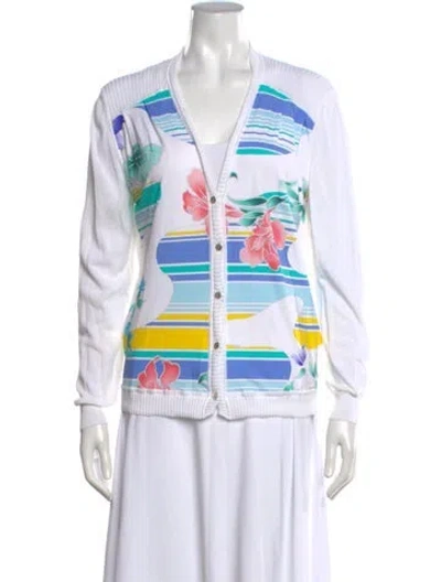 Pre-owned Leonard Floral Print V-neck Sweater In White