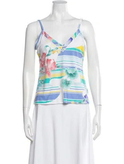 Pre-owned Leonard Floral Print V-neck Top In White