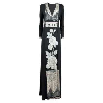 Pre-owned Leonard Maxi Jersey Printed Wrap Dress In Black