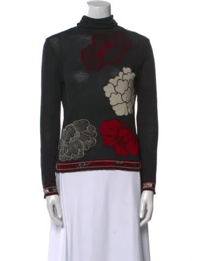 Pre-owned Leonard Merino Wool Printed Sweater In Black