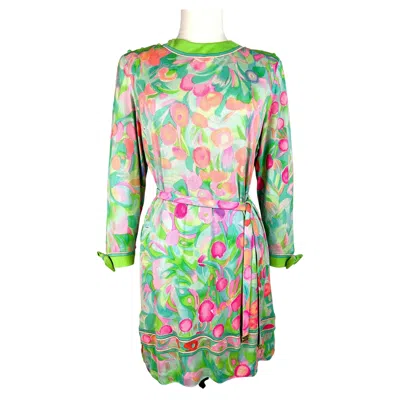 Pre-owned Leonard Mini Dress In Printed Silk Jersey 'impressionist' - Paris Circa 1990 In Sand