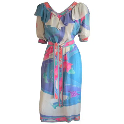 Pre-owned Leonard Paris Floral Print Shift Style Dress Made In France 1980s In Gray