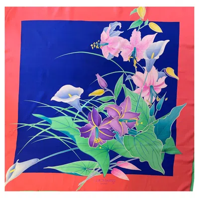 Pre-owned Leonard Paris Silk Flower Scarf In Blue