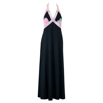 Pre-owned Leonard Paris Silk Jersey Halter Dress In Black