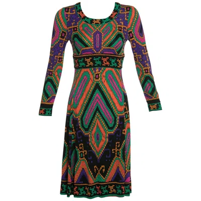 Pre-owned Leonard Paris Silk Jersey Print Dress Documented 1970s In Black