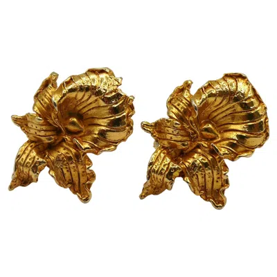 Pre-owned Leonard Paris Vintage Gold Tone Orchid Clip-on Earrings In Purple