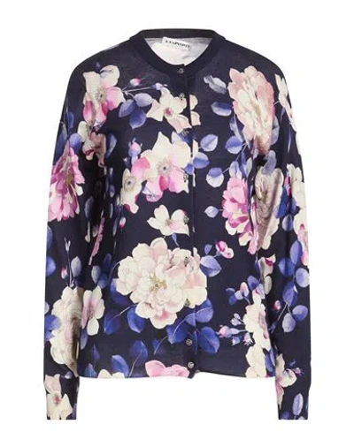 Leonard Paris Woman Cardigan Navy Size L Silk, Wool, Cashmere In Blue