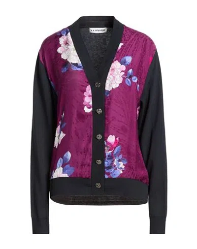 Leonard Paris Woman Cardigan Navy Size Xl Cotton, Modal In Multi