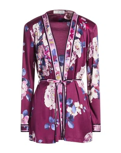 Leonard Paris Woman Cardigan Plum Size 12 Silk In Burgundy