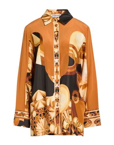 Leonard Paris Woman Shirt Tan Size 16 Silk In Brown