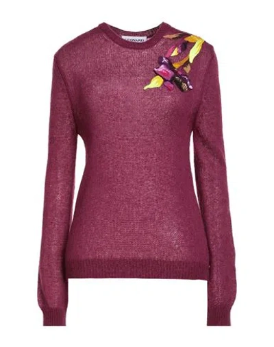 Leonard Paris Woman Sweater Plum Size Xl Acrylic, Polyamide, Superkid Mohair In Burgundy