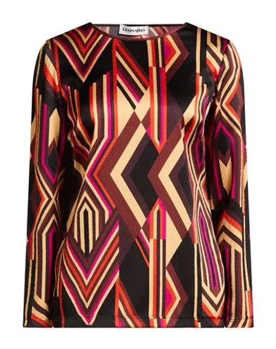 Leonard Paris Woman Top Chocolate Brown Size 14 Silk, Elastane In Multi