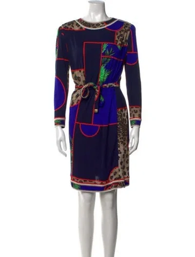Pre-owned Leonard Patterned Knee-length Dress In Blue