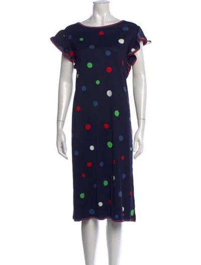 Pre-owned Leonard Polka Dot Print Midi Length Dress In Blue