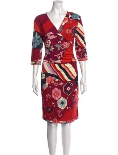 Pre-owned Leonard Printed Knee-length Dress In Red