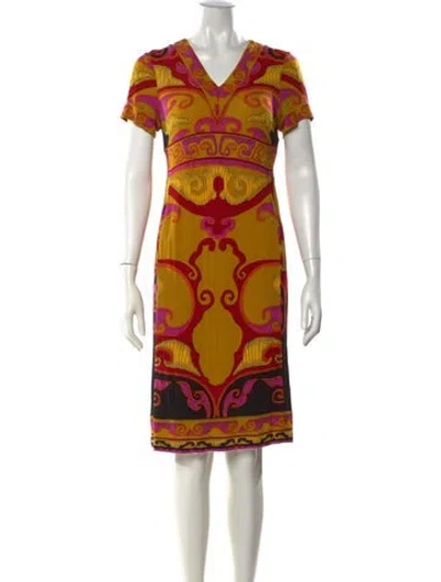 Pre-owned Leonard Printed Knee-length Dress In Yellow