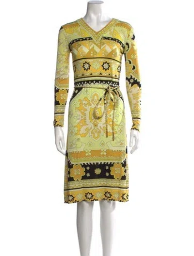 Pre-owned Leonard Printed Knee-length Dress In Yellow