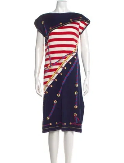 Pre-owned Leonard Printed Midi Length Dress In Blue