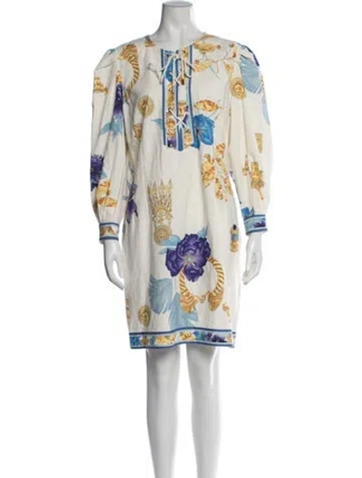 Pre-owned Leonard Printed Mini Dress In Blue/white