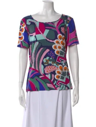 Pre-owned Leonard Printed Scoop Neck Top In Blue