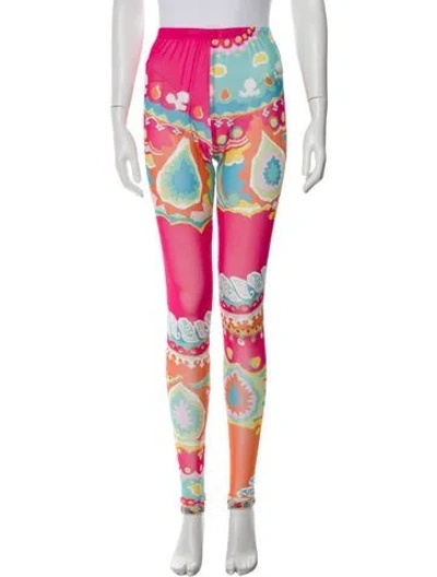 Pre-owned Leonard Printed Skinny Leg Pants In Pink