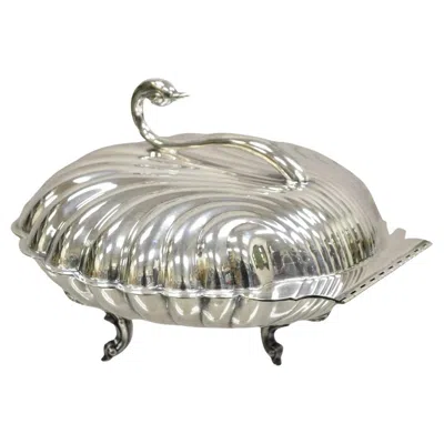 Pre-owned Leonard Regency Style Silver Plated Clam Shell Hinged Warmer With Swan Handle