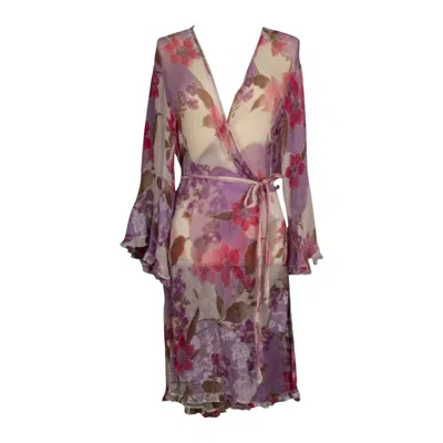 Pre-owned Leonard Silk Crepe Wrap Dress In Brown