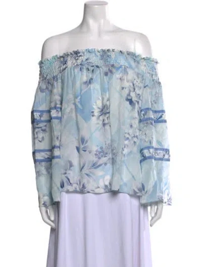 Pre-owned Leonard Silk Floral Print Blouse In Blue
