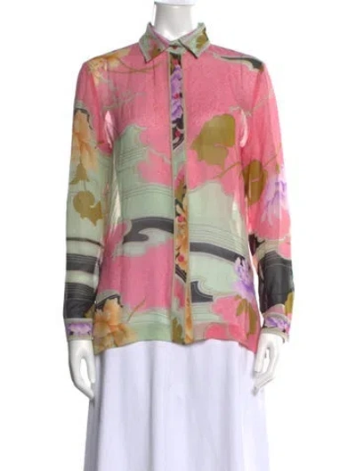 Pre-owned Leonard Silk Floral Print Blouse In Pink