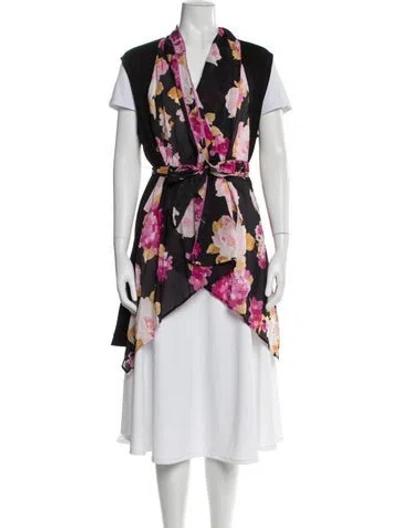 Pre-owned Leonard Silk Floral Print Coat In Black