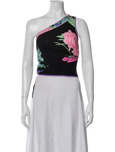 Pre-owned Leonard Silk Floral Print Crop Top In White