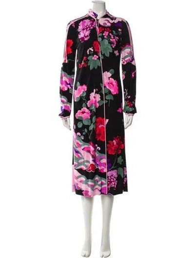 Pre-owned Leonard Silk Floral Print Robe In Black