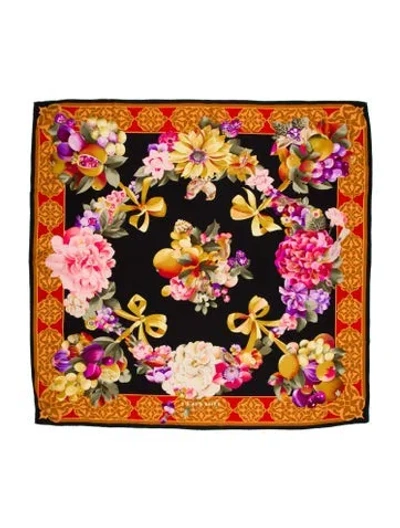 Pre-owned Leonard Silk Floral Print Scarf In Black
