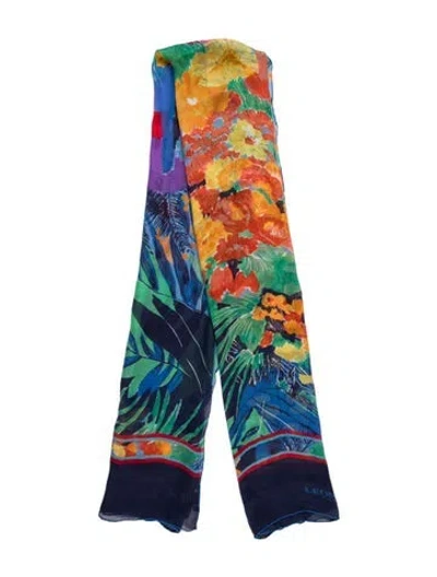 Pre-owned Leonard Silk Floral Print Scarf In Blue