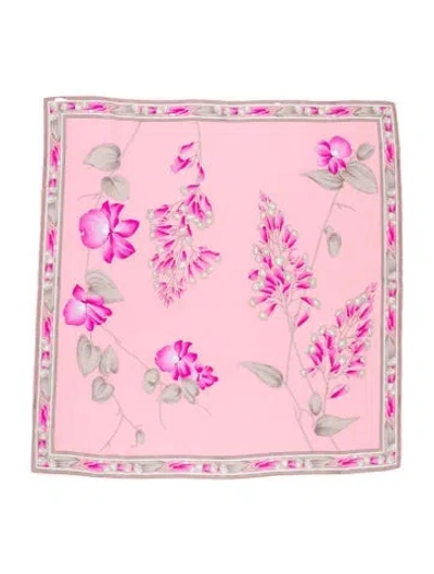 Pre-owned Leonard Silk Floral Print Scarf In Pink